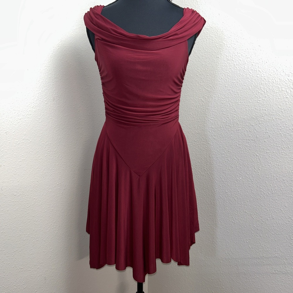 Windsor Cocktail Dress Women's Small Burgundy Ruched Cowl Neck Asymmetrical‎